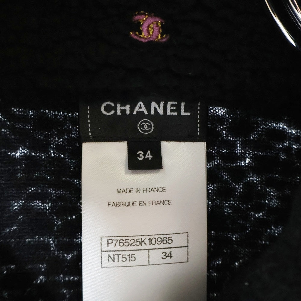 CHANEL(シャネル) ココマーク ロゴチャーム 刺繍 カシミヤニット ジップアップ ボアジャケット ブラック レディース P76525K10965
