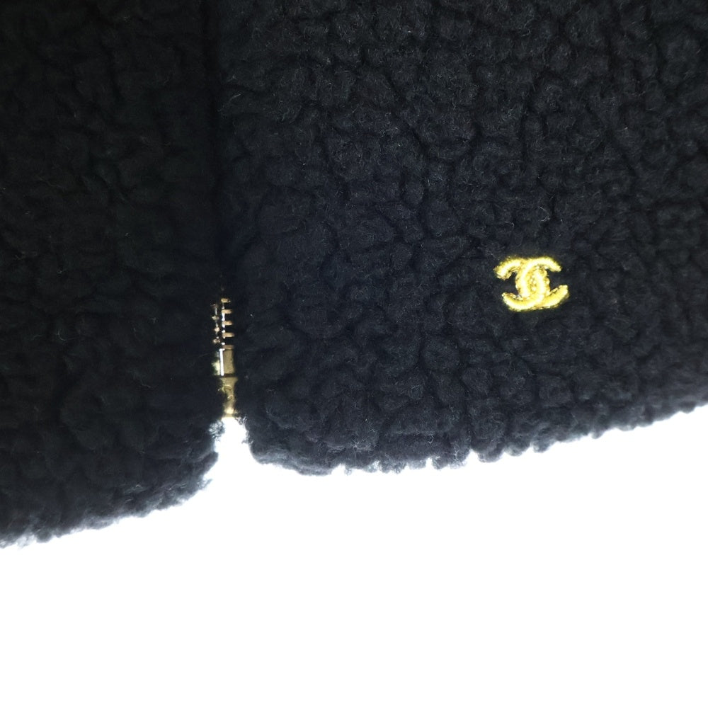 CHANEL(シャネル) ココマーク ロゴチャーム 刺繍 カシミヤニット ジップアップ ボアジャケット ブラック レディース P76525K10965