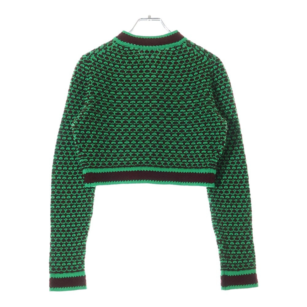 CHANEL(シャネル) ココマークボタン クロップド ショート丈 スタンドカラー カシミヤ ニットジャケット グリーン/ブラウン レディース P75450K10791