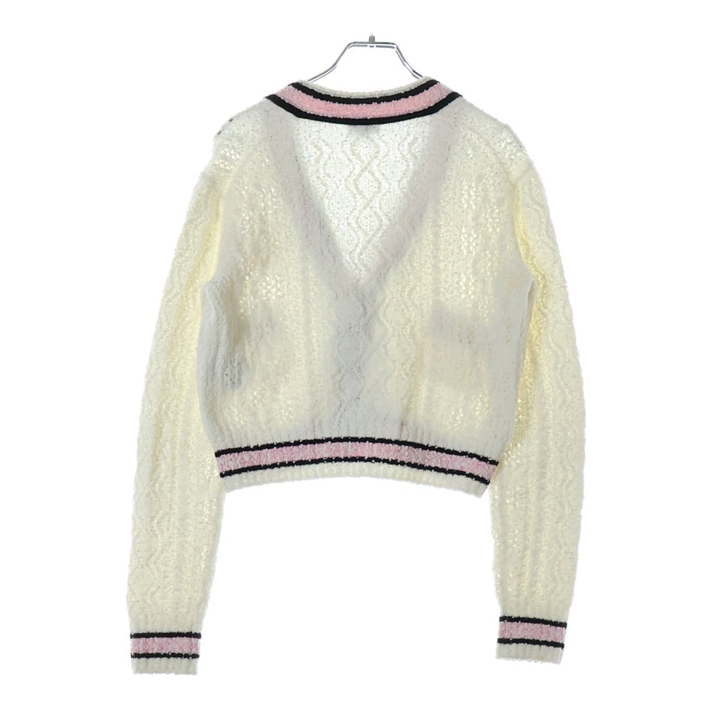 CHANEL(シャネル) ココマークボタン カシミヤ混 コットン ファンシー ニット カーディガン ホワイト/ピンク レディース P76937K11093