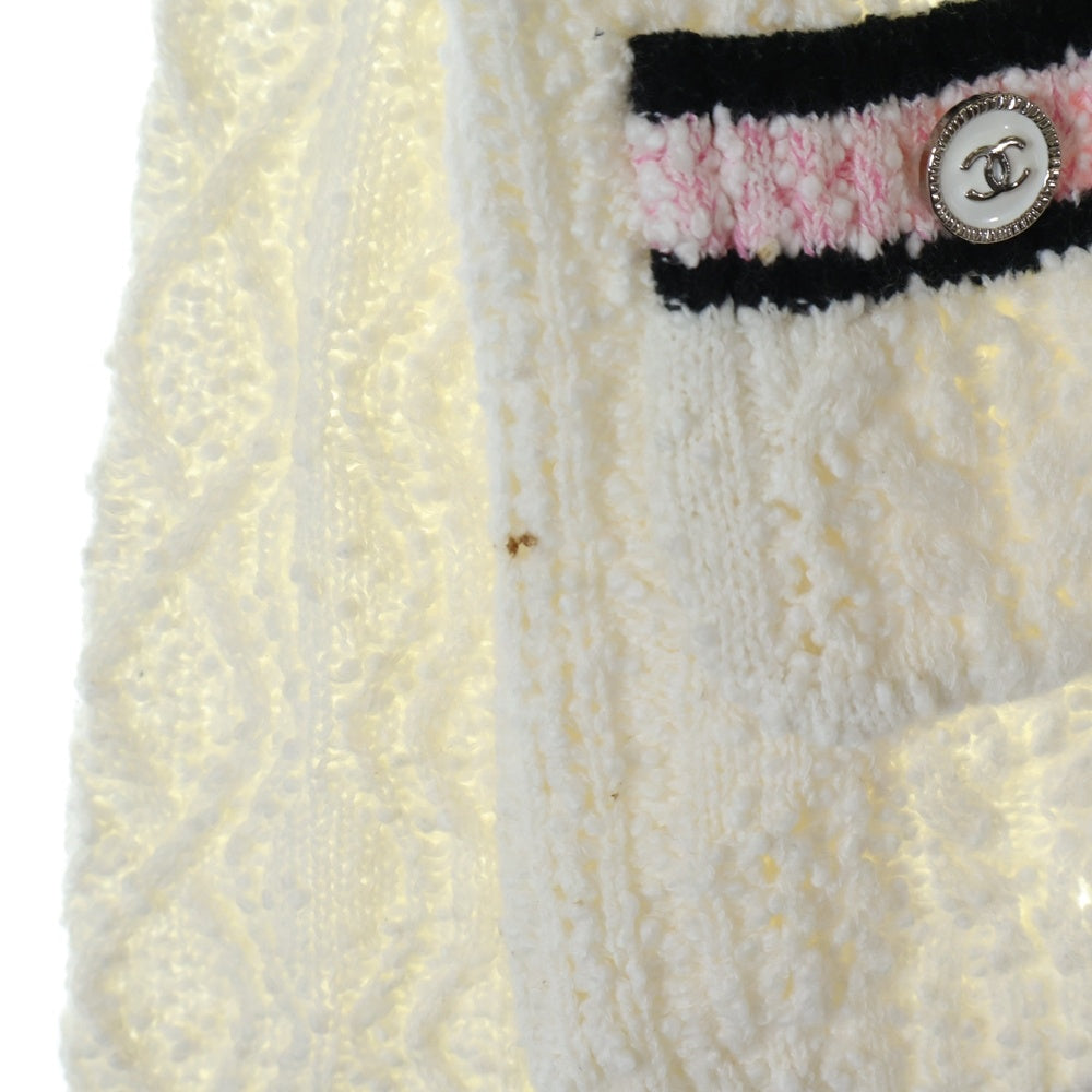 CHANEL(シャネル) ココマークボタン カシミヤ混 コットン ファンシー ニット カーディガン ホワイト/ピンク レディース P76937K11093