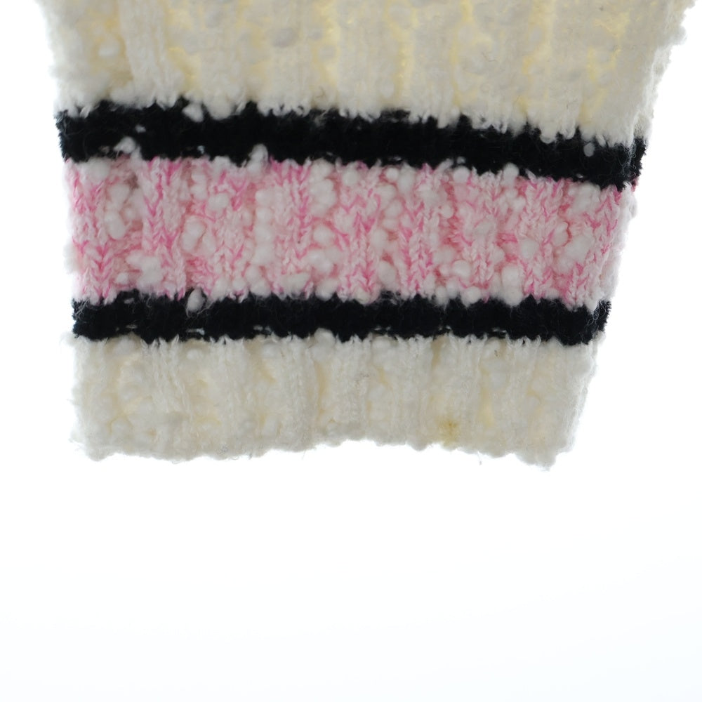 CHANEL(シャネル) ココマークボタン カシミヤ混 コットン ファンシー ニット カーディガン ホワイト/ピンク レディース P76937K11093