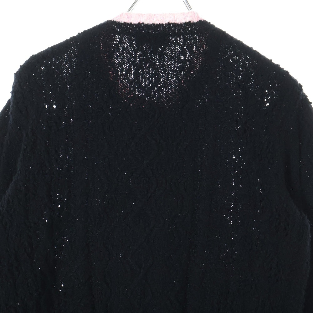 CHANEL(シャネル) ココマークボタン ノーカラー ファンシーニット カーディガン ブラック/ピンク レディース P76957K11092