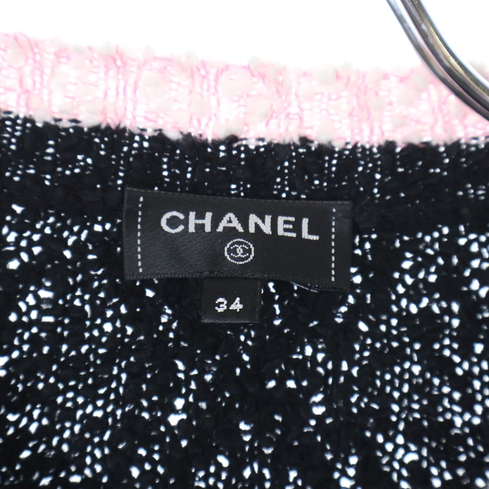 CHANEL(シャネル) ココマークボタン ノーカラー ファンシーニット カーディガン ブラック/ピンク レディース P76957K11092