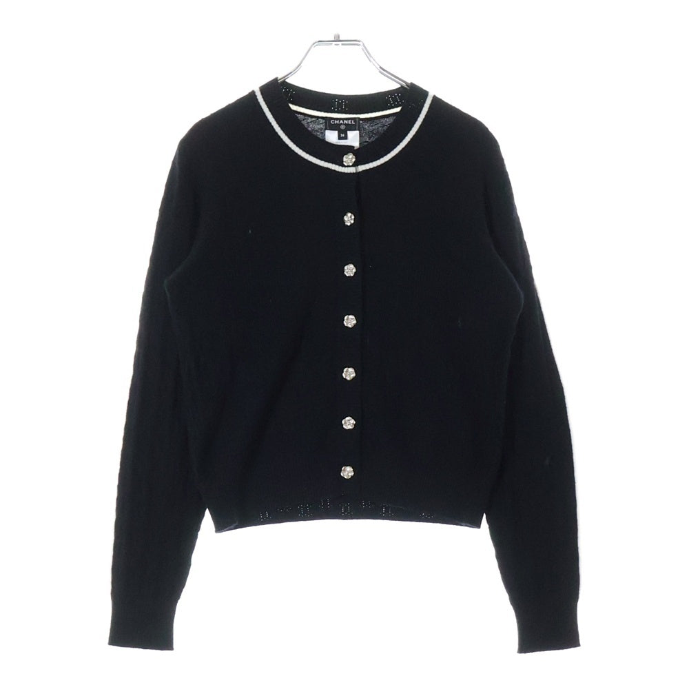CHANEL(シャネル) カメリア ココマークボタン サイドライン カシミヤニット カーディガン ブラック レディース P75662K10982