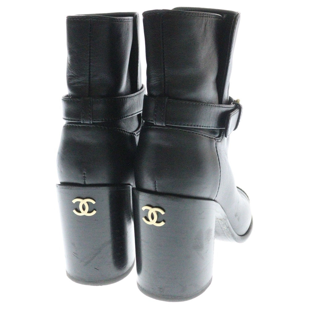 CHANEL(シャネル) ココマーク ラムスキン レザー ベルトデザイン ヒール ショートブーツ ブラック レディース