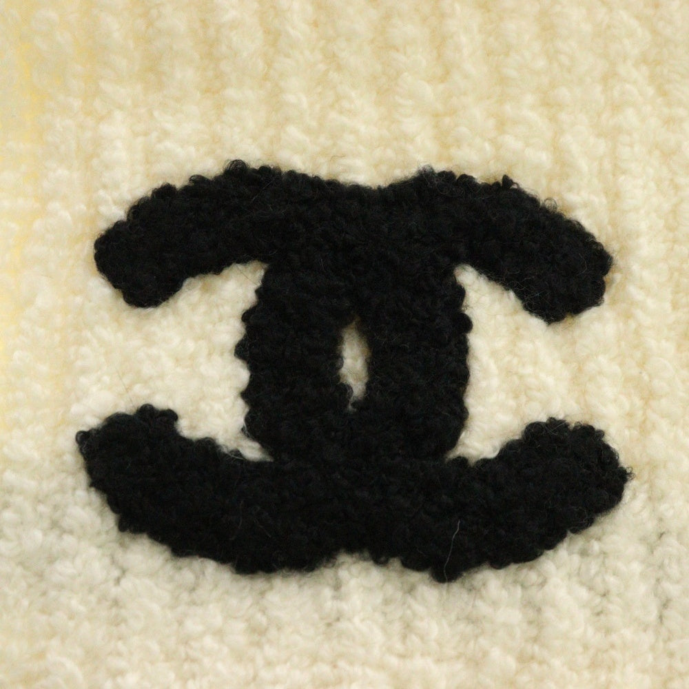 CHANEL(シャネル) ココマーク シルク混 カシミヤ ニット ロング マフラー ホワイト/ブラック
