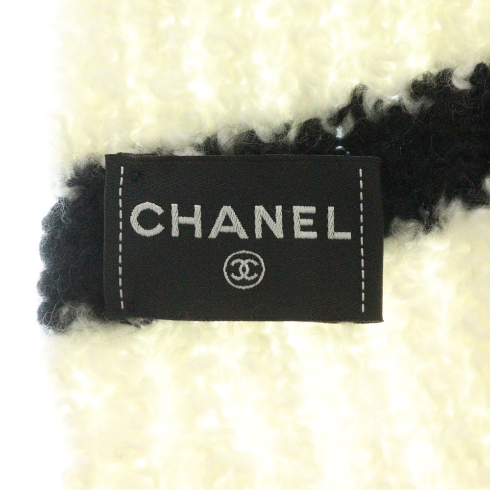 CHANEL(シャネル) ココマーク シルク混 カシミヤ ニット ロング マフラー ホワイト/ブラック