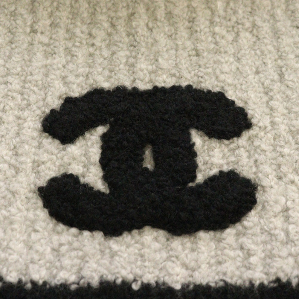 CHANEL(シャネル) ココマーク シルク混 カシミヤ ニット ロング マフラー グレー/ブラック