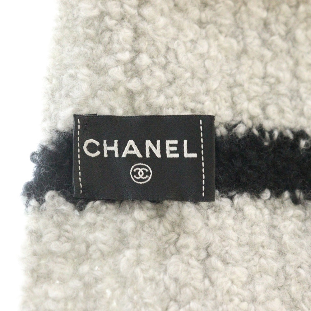 CHANEL(シャネル) ココマーク シルク混 カシミヤ ニット ロング マフラー グレー/ブラック
