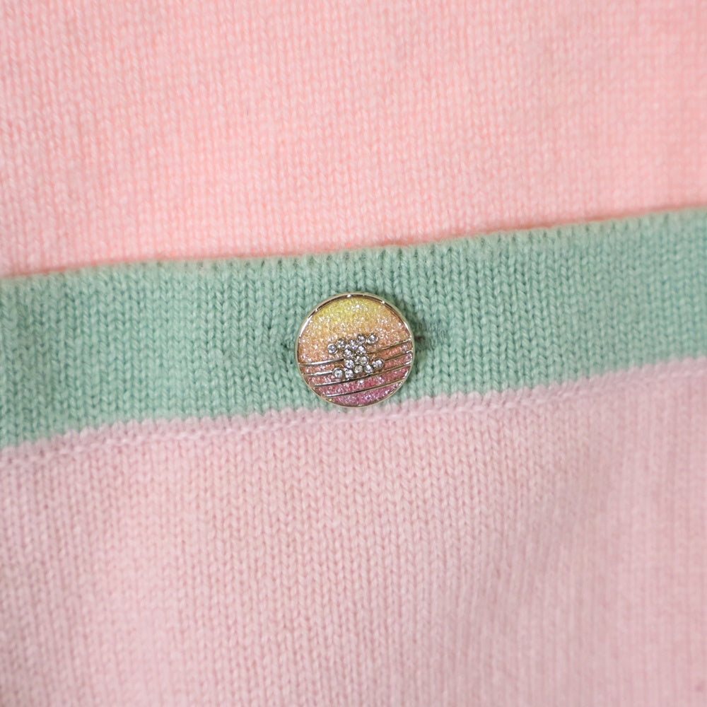 CHANEL(シャネル) ココマーク ロゴチャーム ボタン バイカラー カシミヤニット パーカー フーディー ピンク/グリーン レディース P76432K10983