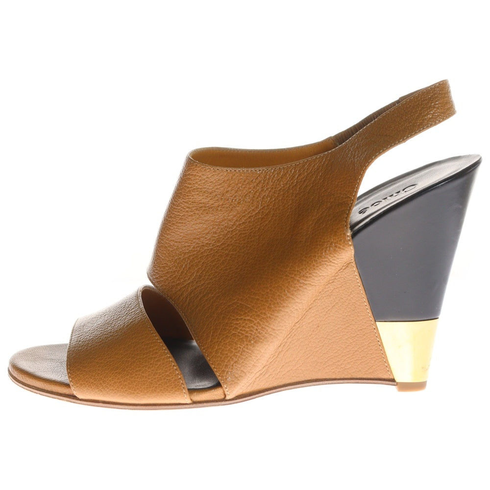 Chloe(クロエ) ウェッジソールサンダル シューズ ブラウン レザー