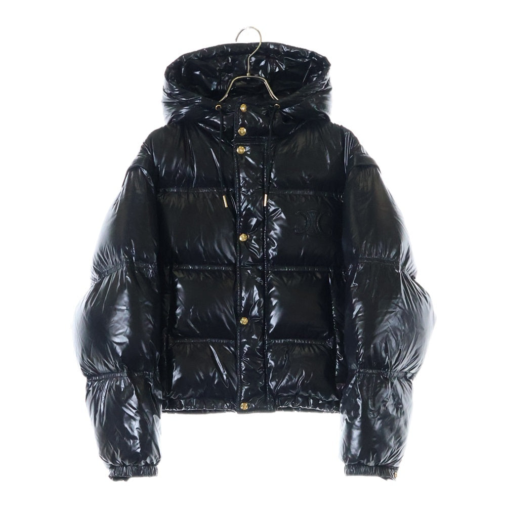 CELINE(セリーヌ) トリオンフ ワッペンロゴ デタッチャブルスリーブ クロップド フーデッド ジップアップ ダウンジャケット ブラック 2W661595K