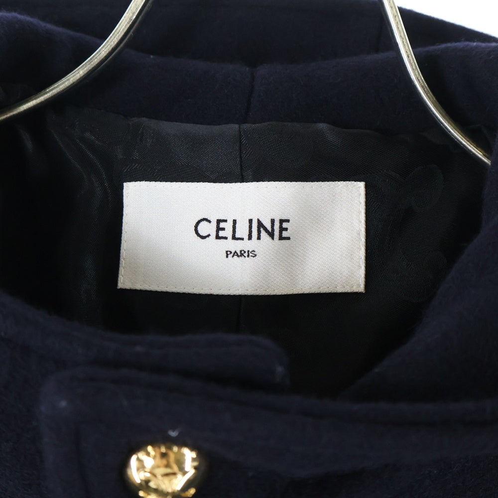 CELINE(セリーヌ) 24AW エディ期トリオンフボタン メルトンウール フーデッド スナップボタン ジャケット ネイビー 2M25A6700