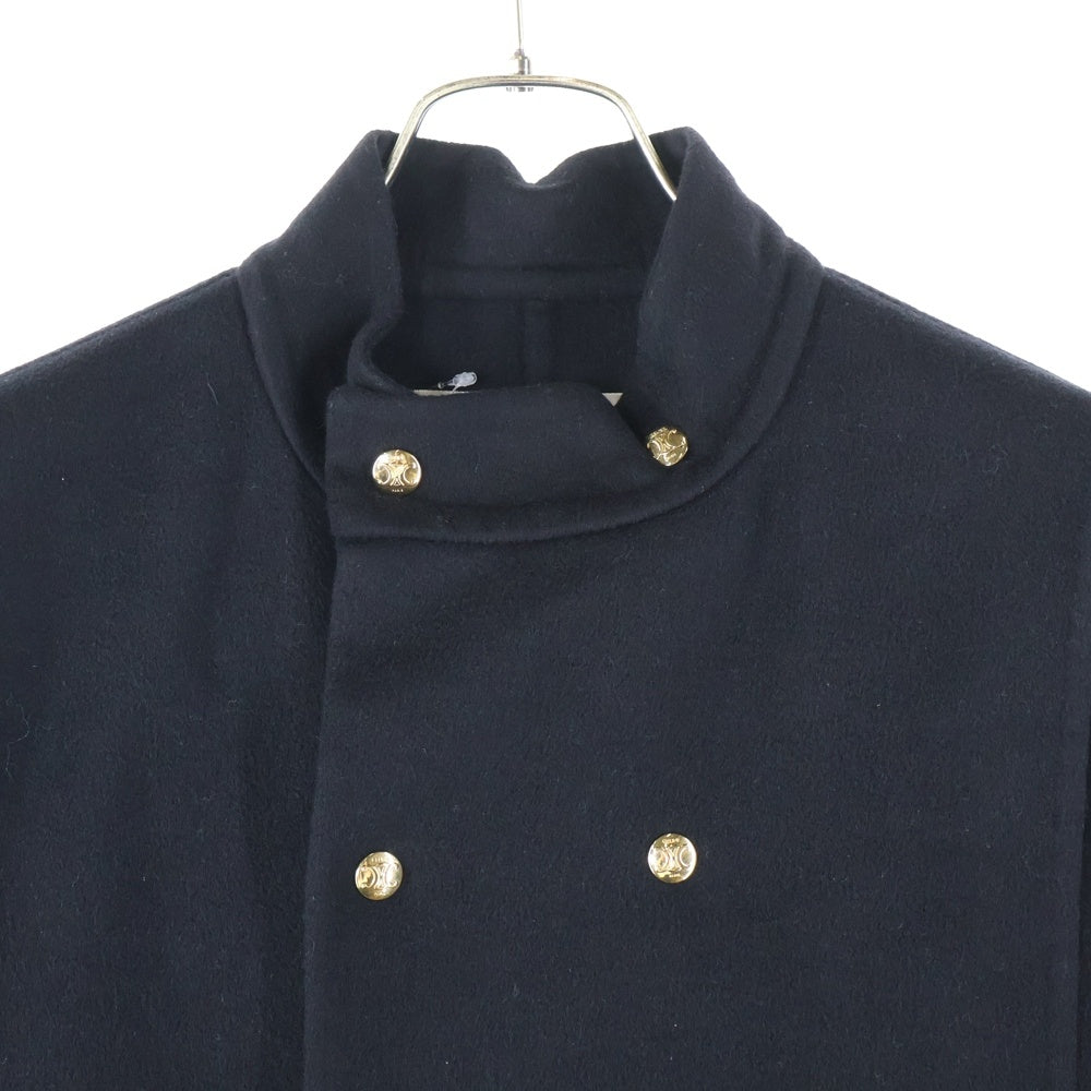 CELINE(セリーヌ) 24AW エディ期 トリオンフボタン カシミヤ スタンドカラー ダブルブレスト チェスター ロングコート ブラック 2M25A6700