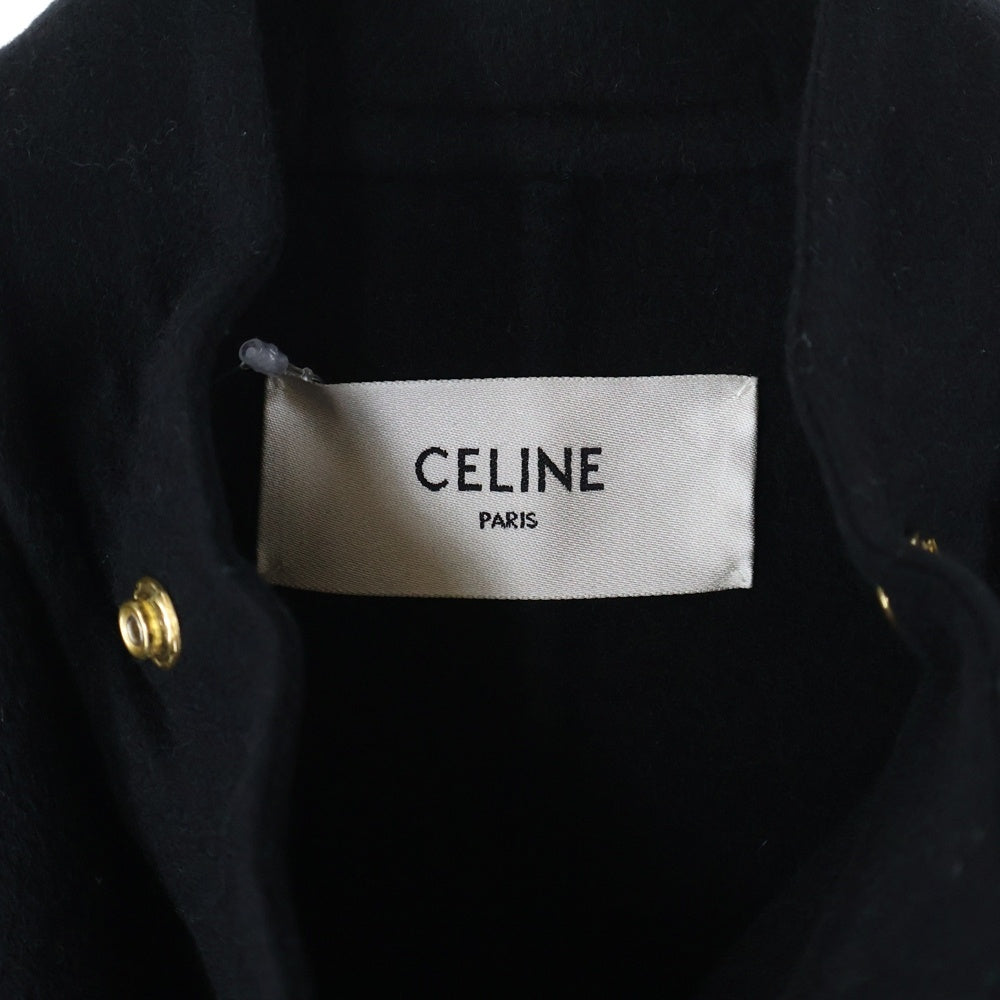 CELINE(セリーヌ) 24AW エディ期 トリオンフボタン カシミヤ スタンドカラー ダブルブレスト チェスター ロングコート ブラック 2M25A6700