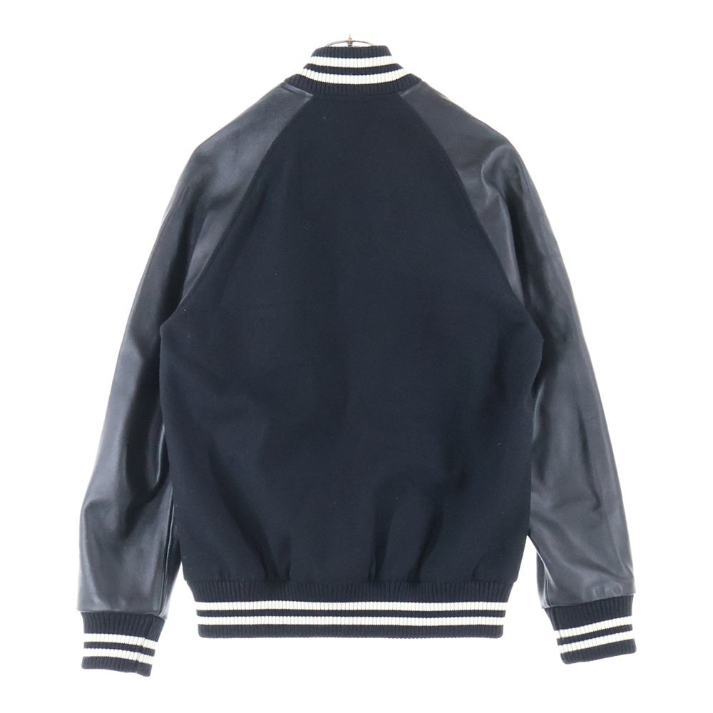 HYSTERIC GLAMOUR(ヒステリックグラマー) HYS SOUND&VISION76 アップリケ ロゴ ワッペン ラムスキン レザー切り替え ウール スナップボタン ジャケット スタジャン ブルゾン ブラック 02203AB11
