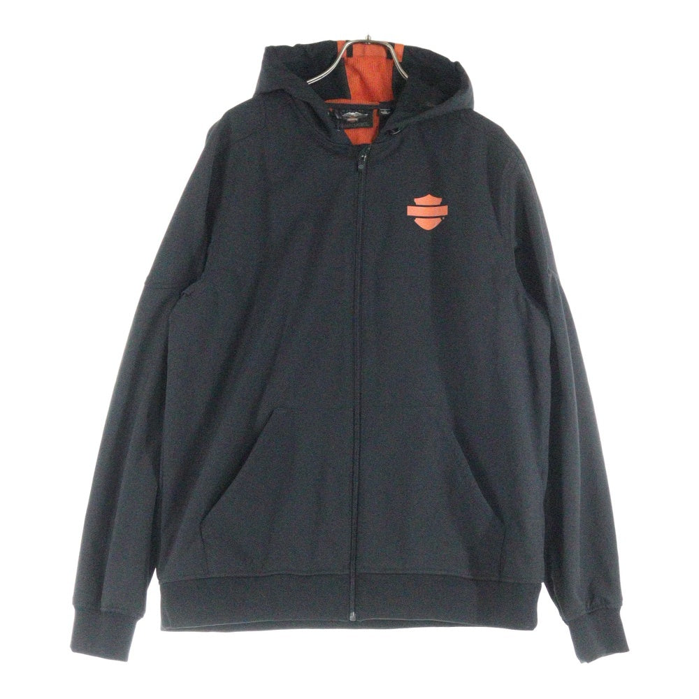 HARLEY DAVIDSON(ハーレーダビッドソン) バーティカル ストライプ バックロゴプリント フーデッド ストレッチ ジップアップ ジャケット ブラック/オレンジ 98408-20VM