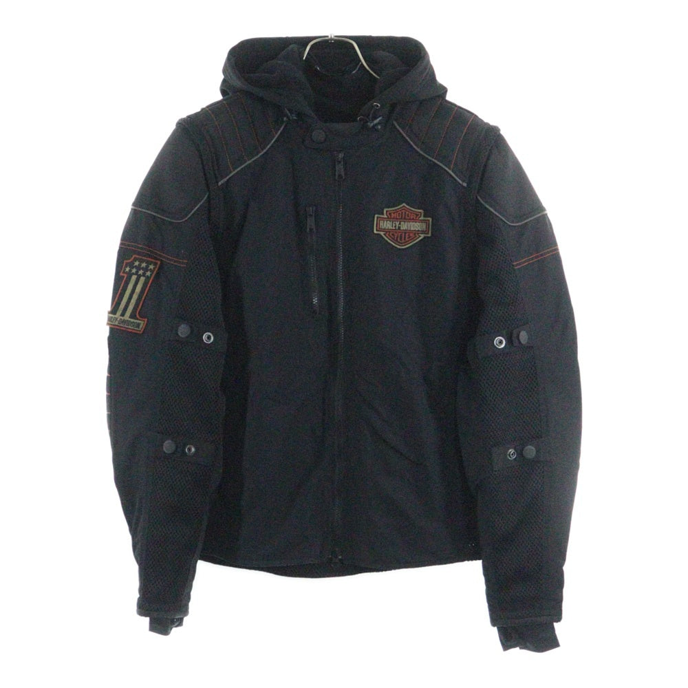 HARLEY DAVIDSON(ハーレーダビッドソン) バックロゴ刺繍 デタッチャブル ナイロン フーデッド ジップアップ ジャケット ブルゾン ブラック 98176-17VM