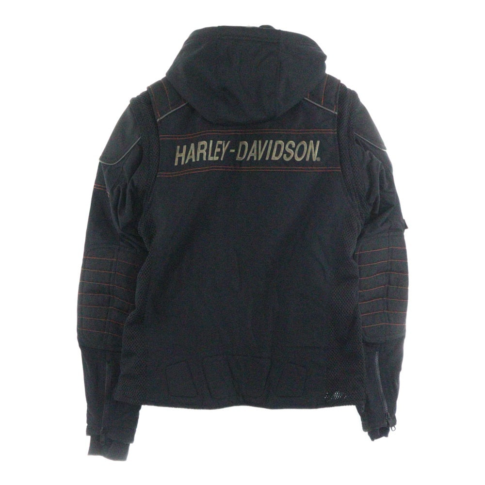 HARLEY DAVIDSON(ハーレーダビッドソン) バックロゴ刺繍 デタッチャブル ナイロン フーデッド ジップアップ ジャケット ブルゾン ブラック 98176-17VM