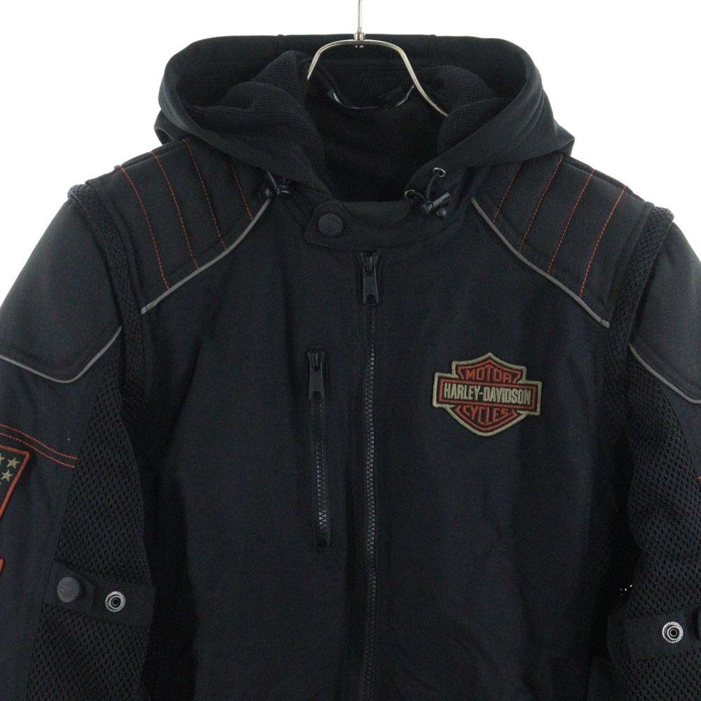 HARLEY DAVIDSON(ハーレーダビッドソン) バックロゴ刺繍 デタッチャブル ナイロン フーデッド ジップアップ ジャケット ブルゾン ブラック 98176-17VM