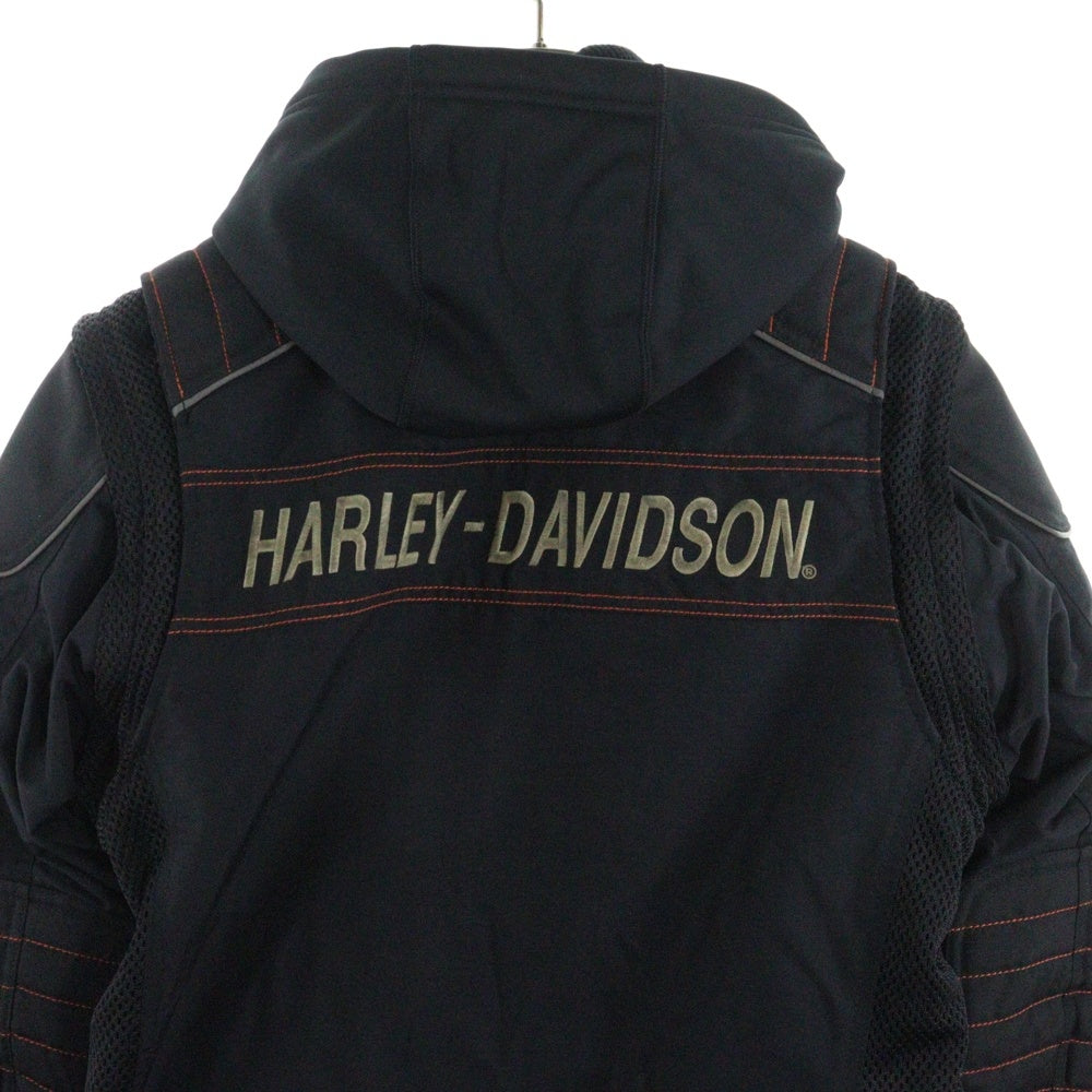 HARLEY DAVIDSON(ハーレーダビッドソン) バックロゴ刺繍 デタッチャブル ナイロン フーデッド ジップアップ ジャケット ブルゾン ブラック 98176-17VM