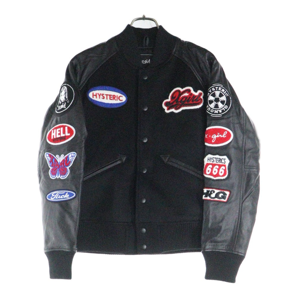 HYSTERIC GLAMOUR(ヒステリックグラマー) エックスガール バーシティー ラムスキン レザー切り替え ウール スナップボタン ジャケット スタジャン 05194510