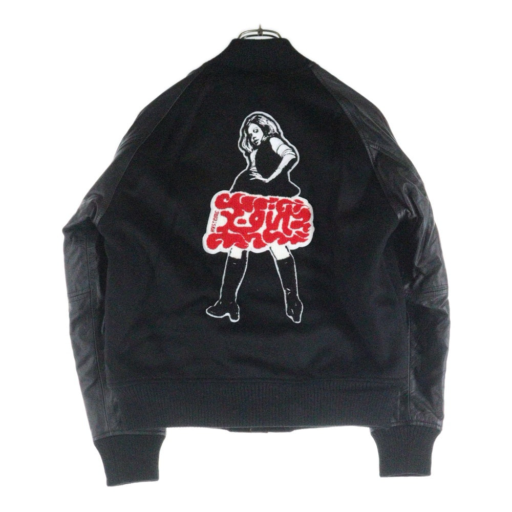 HYSTERIC GLAMOUR(ヒステリックグラマー) エックスガール バーシティー ラムスキン レザー切り替え ウール スナップボタン ジャケット スタジャン 05194510