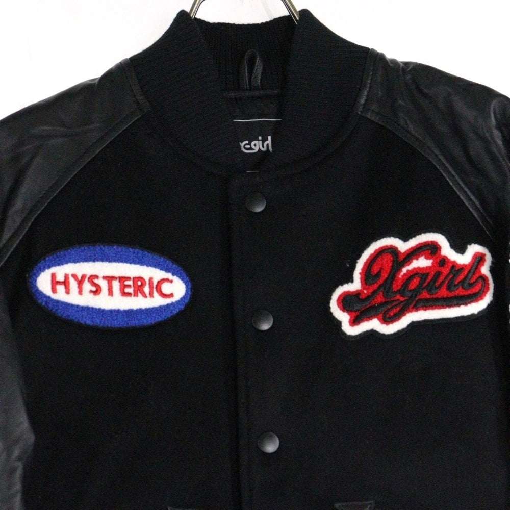 HYSTERIC GLAMOUR(ヒステリックグラマー) エックスガール バーシティー ラムスキン レザー切り替え ウール スナップボタン ジャケット スタジャン 05194510