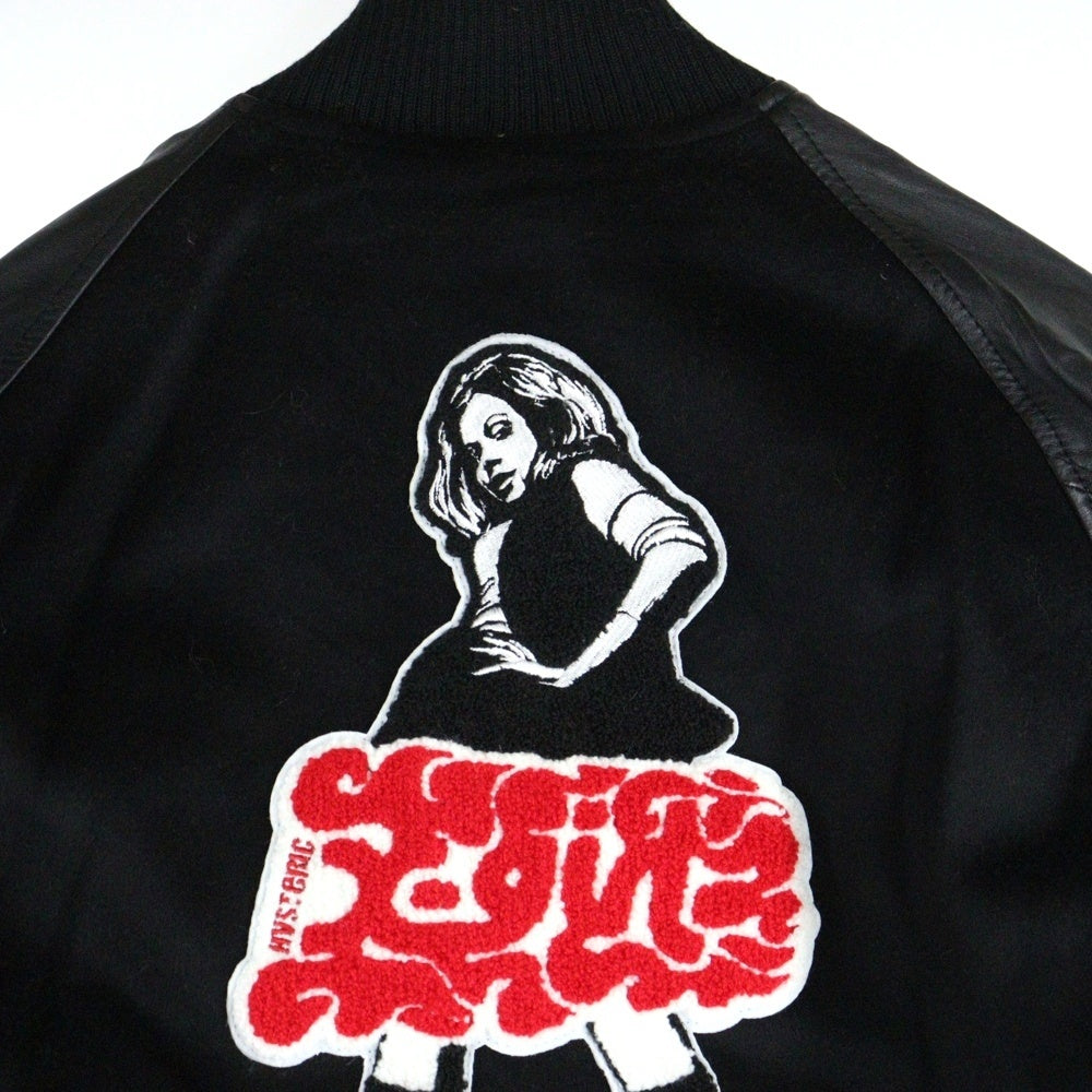 HYSTERIC GLAMOUR(ヒステリックグラマー) エックスガール バーシティー ラムスキン レザー切り替え ウール スナップボタン ジャケット スタジャン 05194510