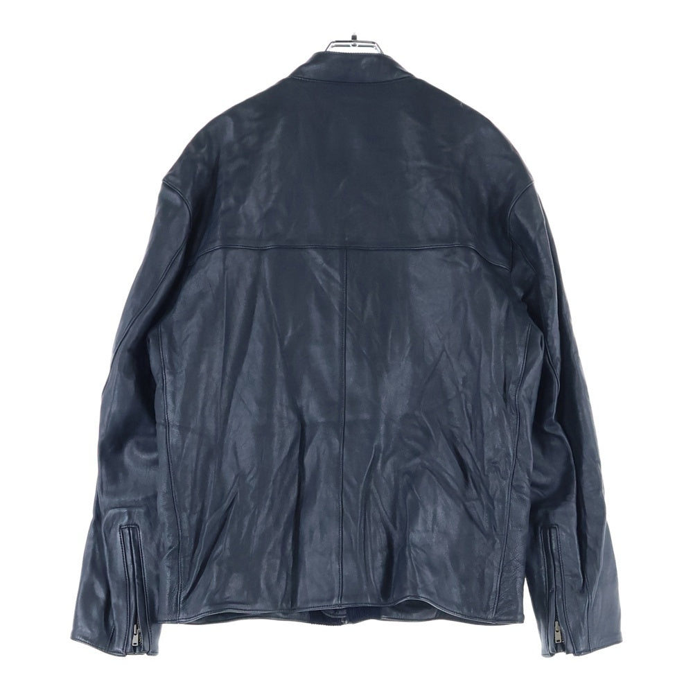 HYSTERIC GLAMOUR(ヒステリックグラマー) ゴートレザー ワッペンロゴ ストライプ ジップアップ ライダースジャケット ネイビー 02213LB02
