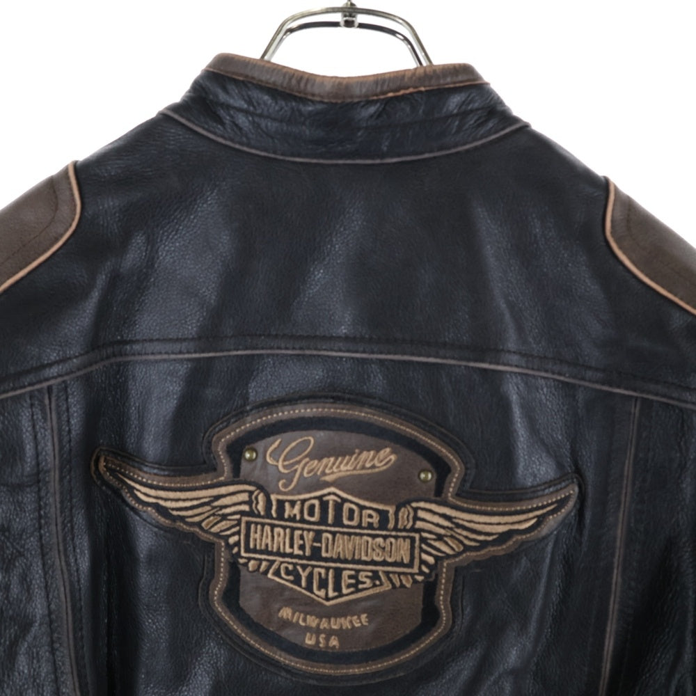HARLEY DAVIDSON(ハーレーダビッドソン) H-D Triple Vent System トリプル ベント システム バック ワッペンロゴ トロステル レザー バイカー ジャケット ブラック/ブラウン 98053-19VM