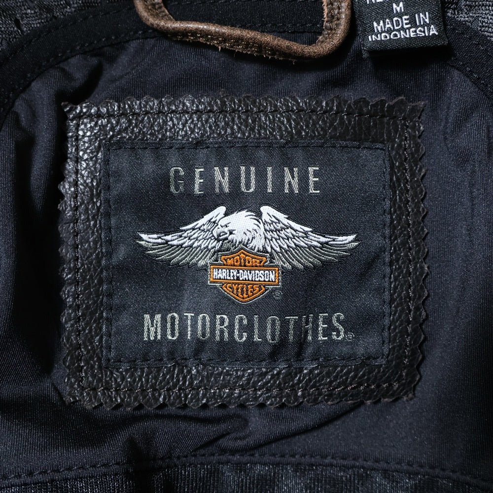HARLEY DAVIDSON(ハーレーダビッドソン) H-D Triple Vent System トリプル ベント システム バック ワッペンロゴ トロステル レザー バイカー ジャケット ブラック/ブラウン 98053-19VM