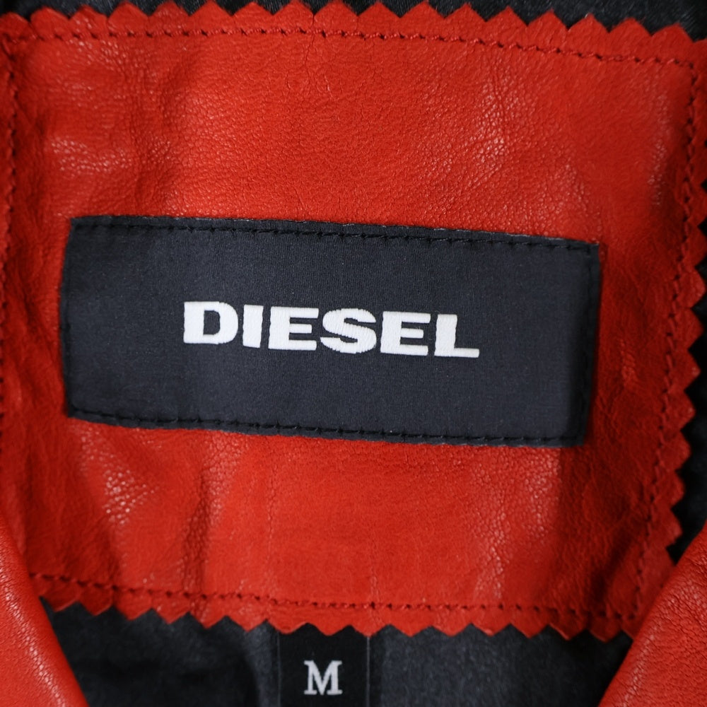 DIESEL(ディーゼル) トリコロール スター刺繍 スタッズ ラムスキン レザー ダブルライダースジャケット レッド/グリーン