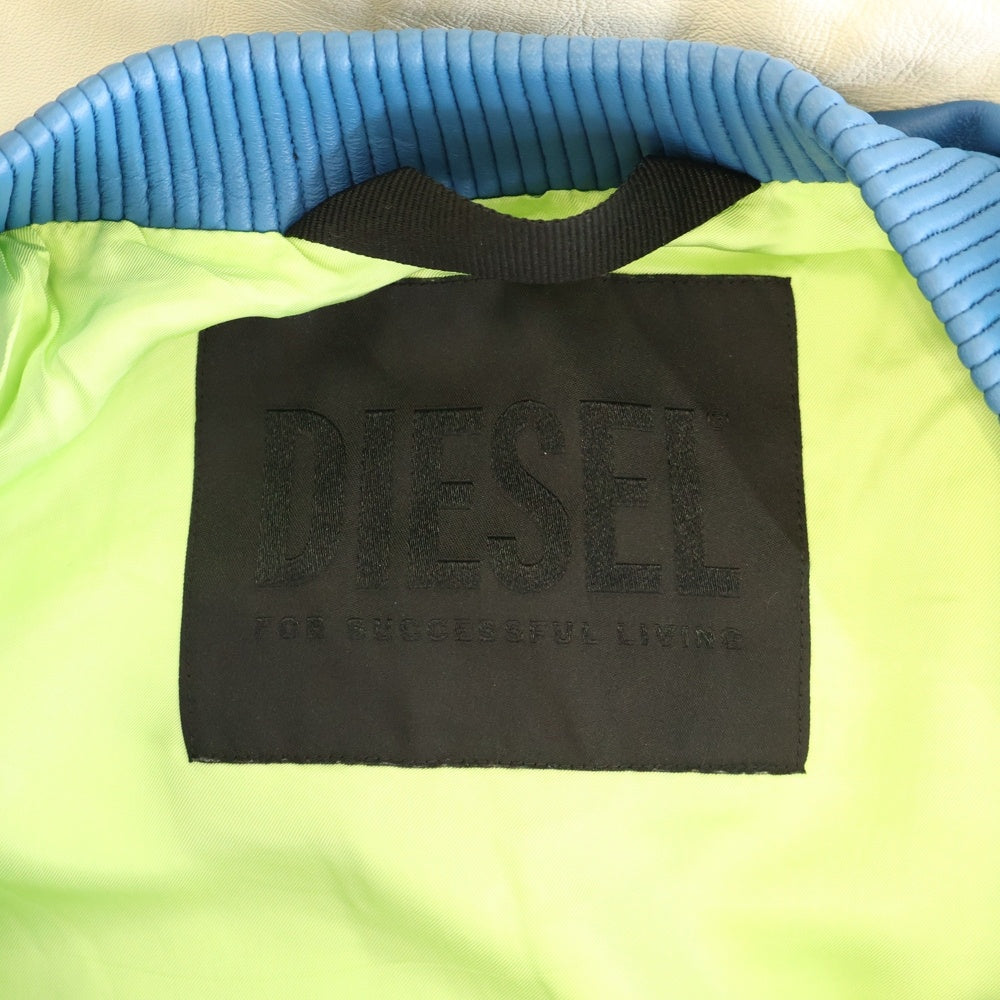 DIESEL(ディーゼル) ゴートレザー ジップアップ レーシング ジャケット ブルゾン ブルー/ネイビー