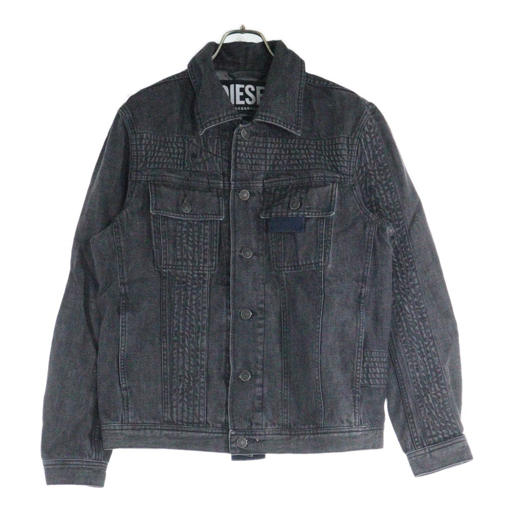 DIESEL(ディーゼル) NHILL-C1-SP1 ウォッシュ加工 ステッチデザイン デニム トラッカージャケット ブラック 0AFAN