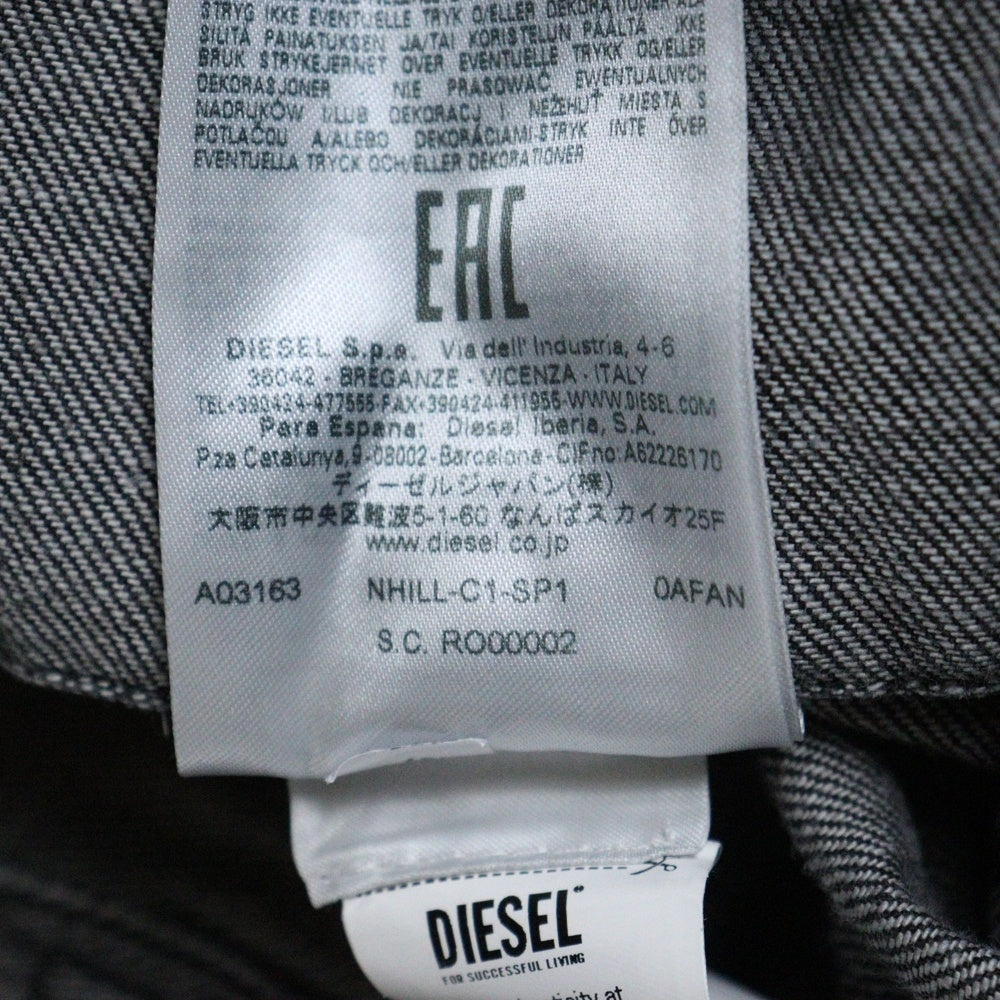 DIESEL(ディーゼル) NHILL-C1-SP1 ウォッシュ加工 ステッチデザイン デニム トラッカージャケット ブラック 0AFAN