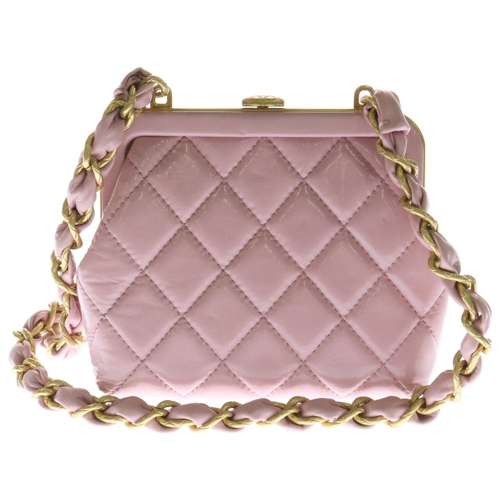 CHANEL(シャネル) CCリボン チェーンクラッチバッグ ピンク レザー ゴールド金具 がま口 財布 ウォレット AP4028