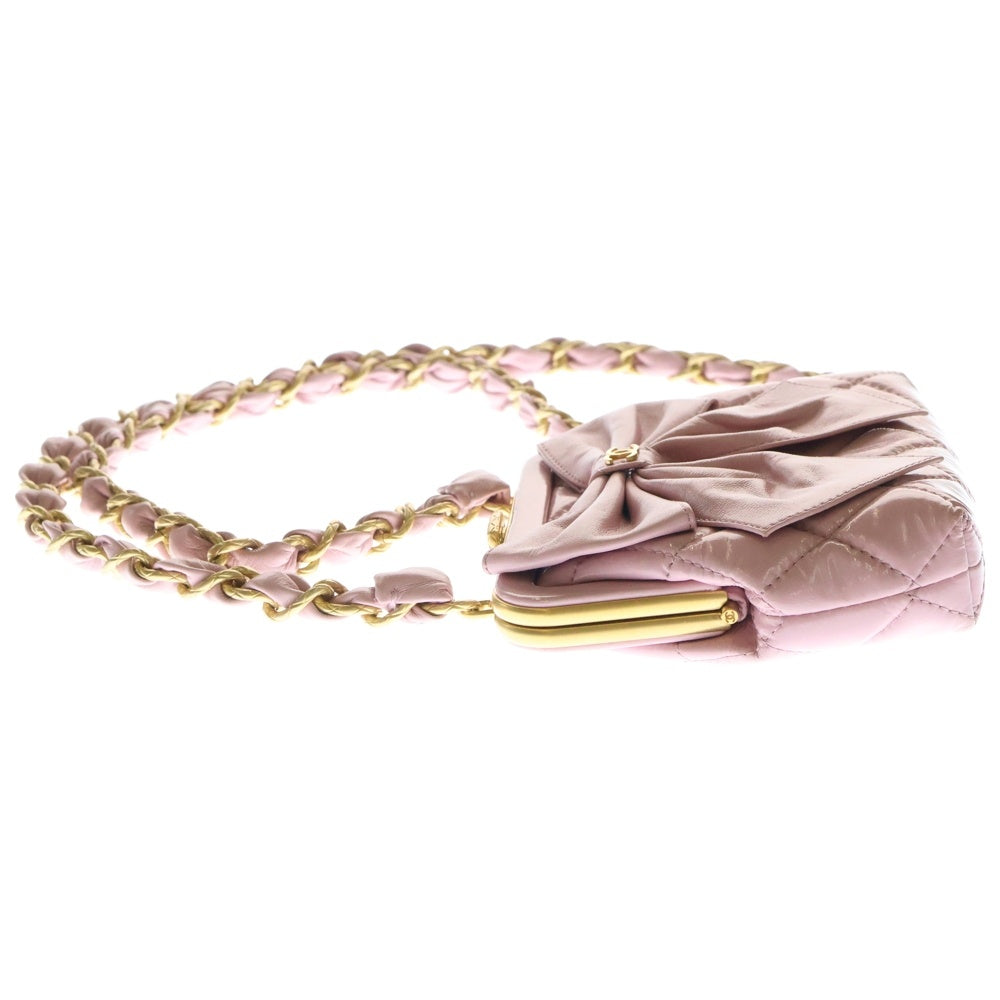 CHANEL(シャネル) CCリボン チェーンクラッチバッグ ピンク レザー ゴールド金具 がま口 財布 ウォレット AP4028