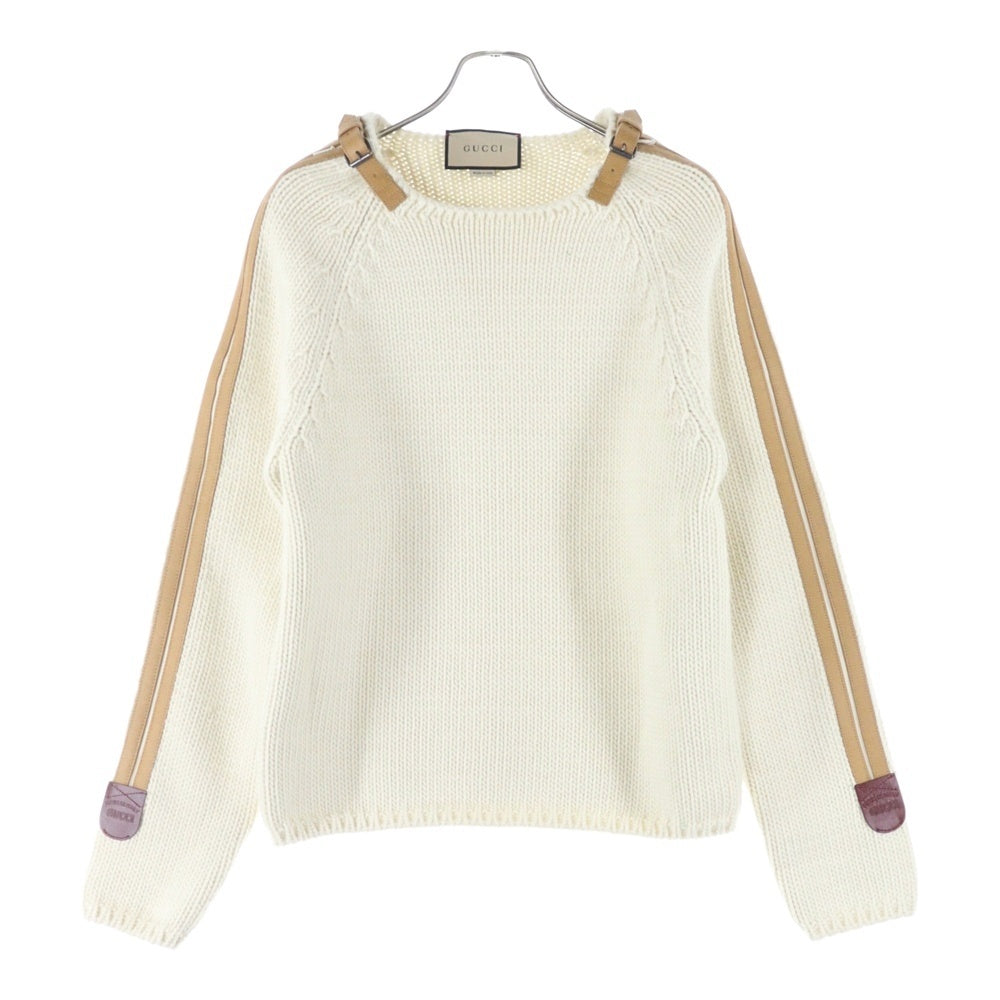 GUCCI(グッチ) 21AW レザーディティール ウール ニットセーター ホワイト 683716