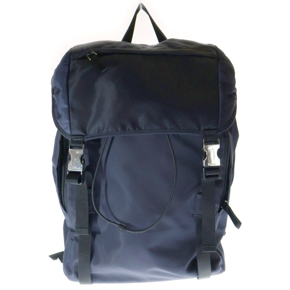 PRADA(プラダ) テスート トライアングルロゴ バックパック リュックサック ナイロン シルバー金具 ネイビー 2VZ062