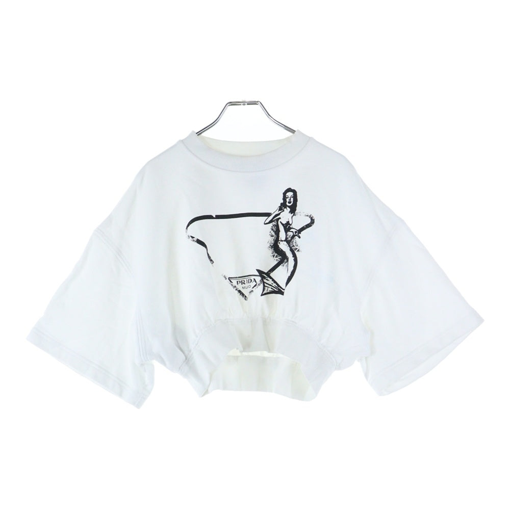 PRADA(プラダ) 三角ロゴ プリントショート丈 半袖スウェット ホワイト 135709 S221 10NA