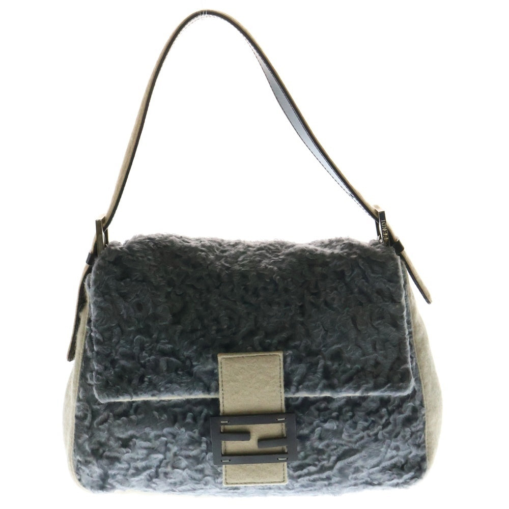 FENDI(フェンディ) マンマバケット ハンドバッグ ワンショルダーバッグ グレー×ベージュ ウール シルバー金具