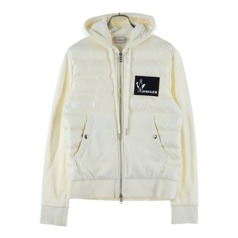 MONCLER(モンクレール) 19AW ワッペンロゴ スウェット切り替え ジップアップ ダウンパーカー フーディー ジャケット ホワイト E20918428000 80985