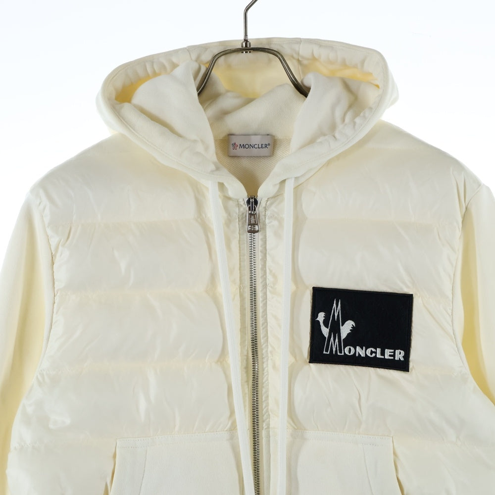 MONCLER(モンクレール) 19AW ワッペンロゴ スウェット切り替え ジップアップ ダウンパーカー フーディー ジャケット ホワイト E20918428000 80985