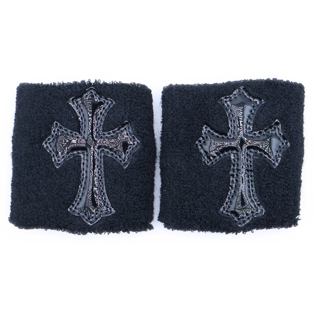 CHROME HEARTS(クロムハーツ) SWEATBAND WRIST エナメル パテントレザー クロスパッチ リストバンド ブラック