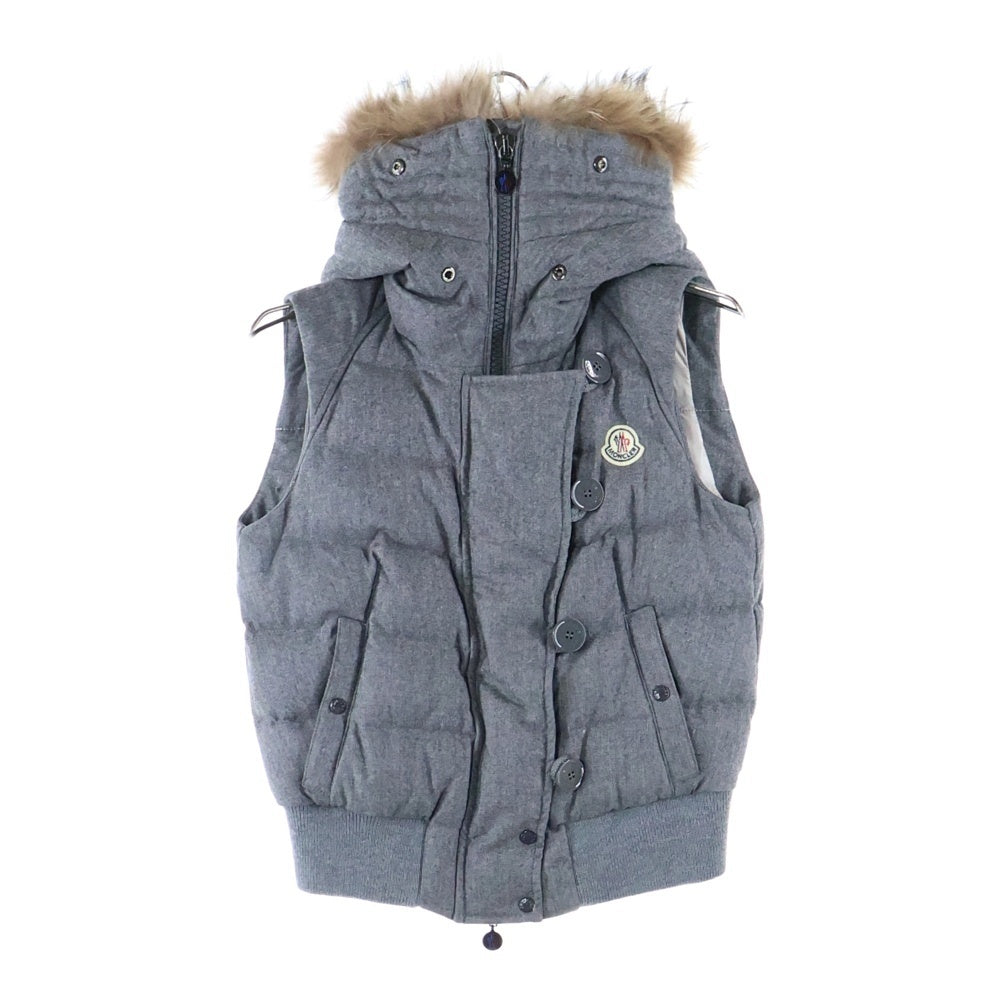 MONCLER(モンクレール) TARN GILET タルン ラクーンファー フーデッド ジップアップ ウール ダウンベスト グレー 020934830296 54039