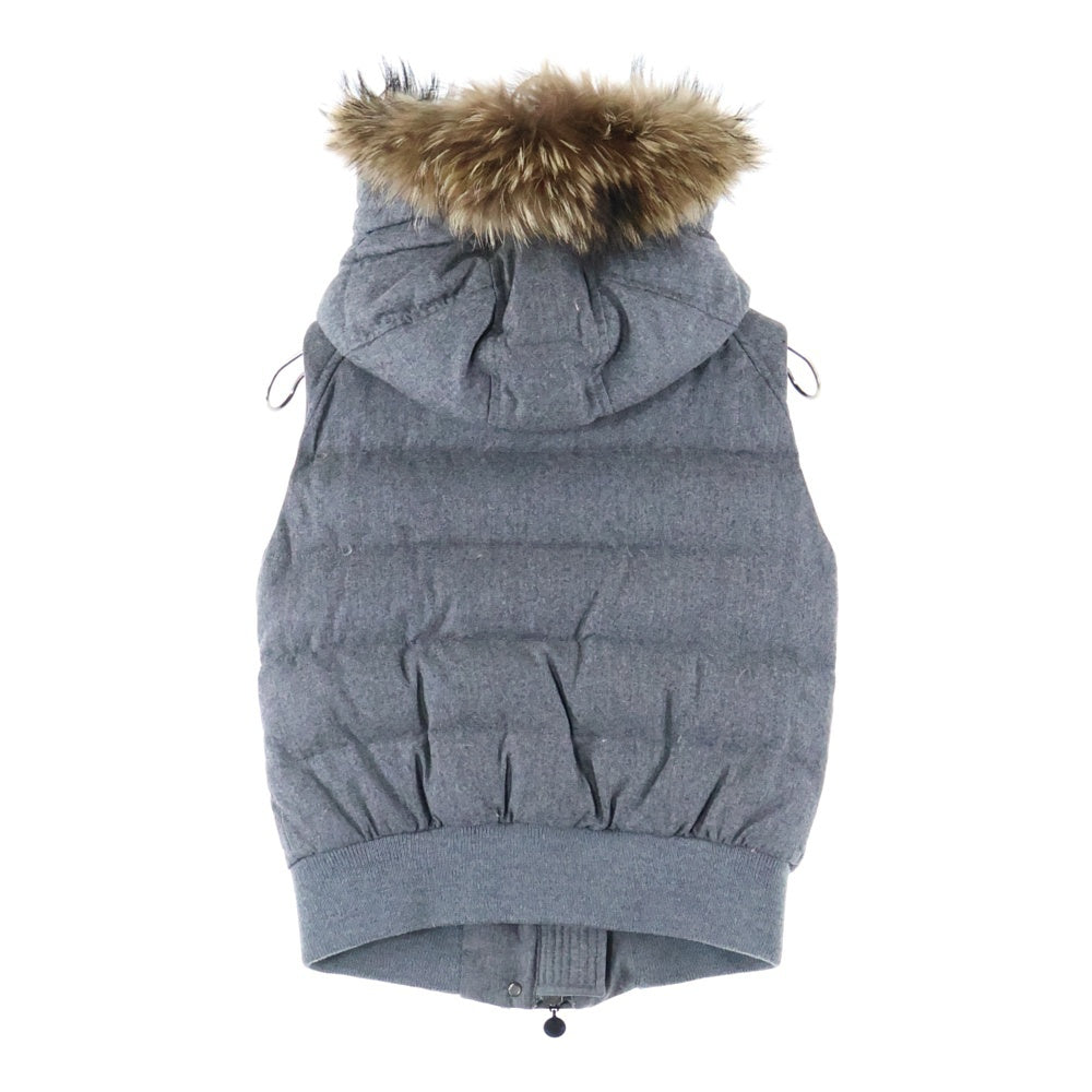 MONCLER(モンクレール) TARN GILET タルン ラクーンファー フーデッド ジップアップ ウール ダウンベスト グレー 020934830296 54039