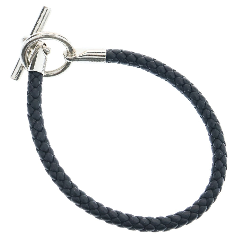 HERMES(エルメス) グレナンH レザー ブレスレット ブラック スイフト シルバー金具