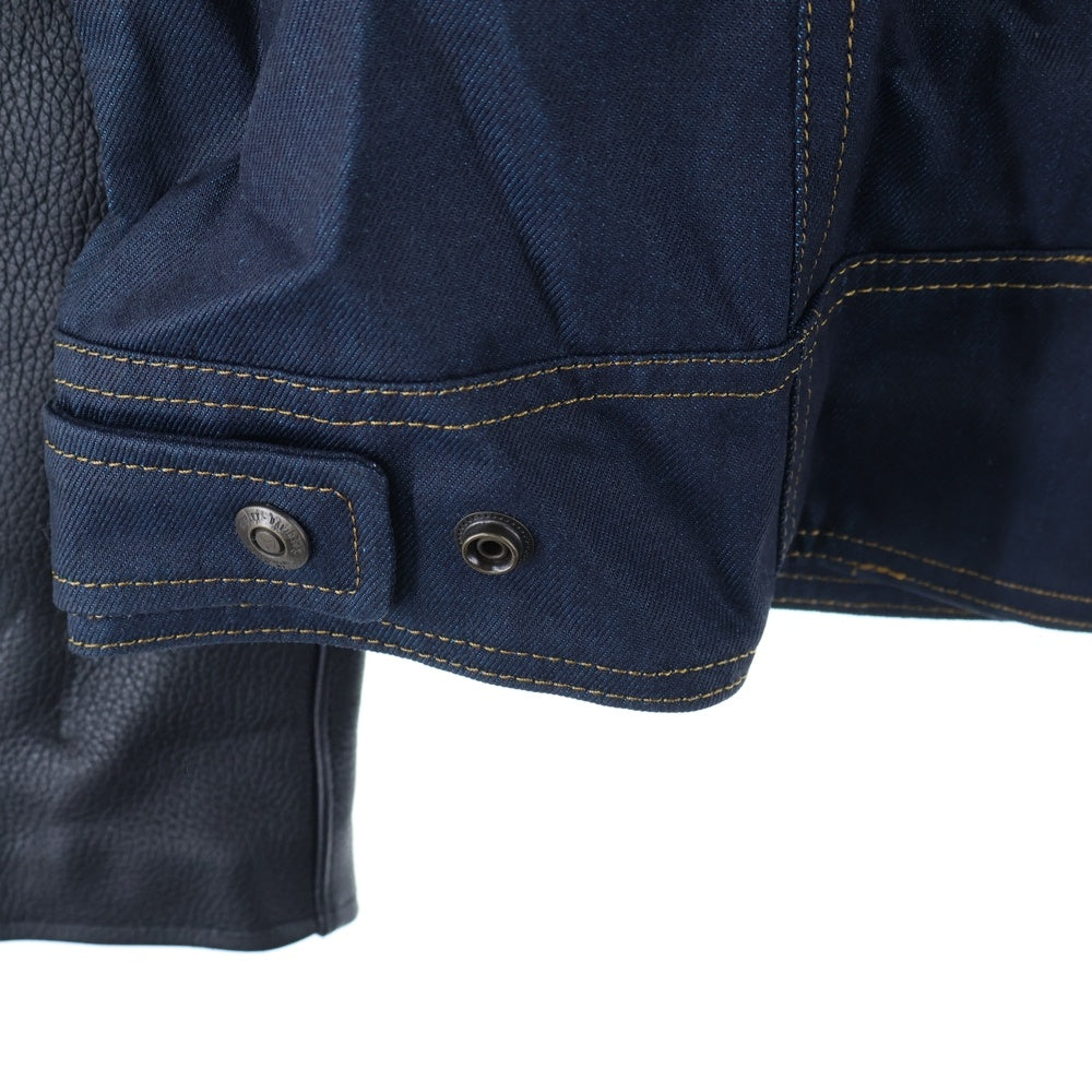 HARLEY DAVIDSON(ハーレーダビッドソン) Arterial Denim Jacket レザー切り替え ワッペンロゴ ジップアップ デニムジャケット ネイビー/ブラック 98122-20VM